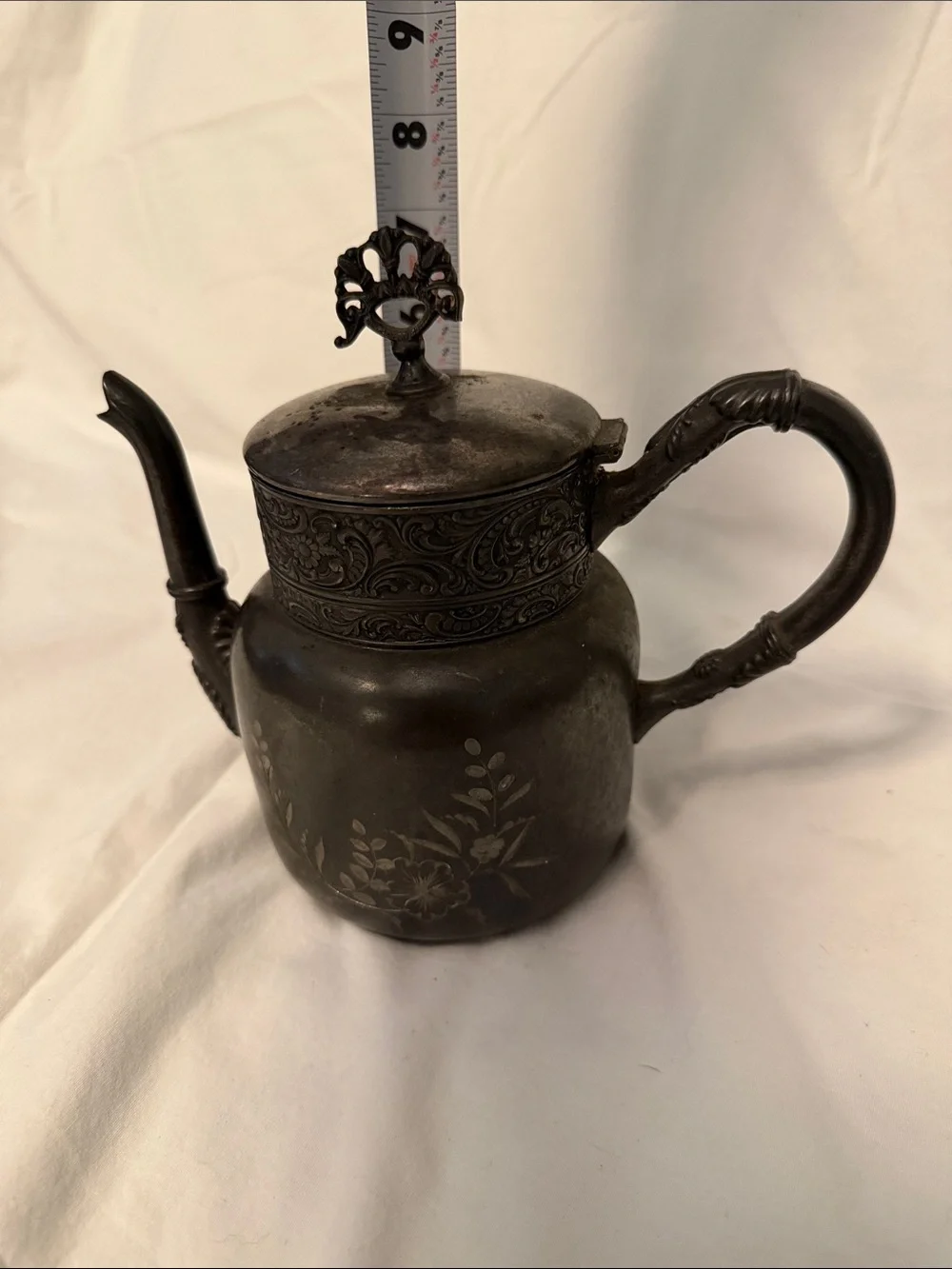 Waltham Silver Co. 54 Dark Silver Floral Engraved Teapot